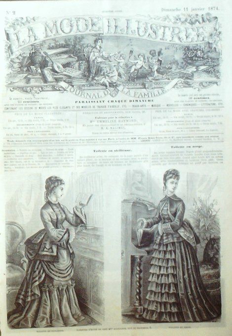 Journal Mode illustrée 1874 #  2 Toilettes en sicilienne & hiver