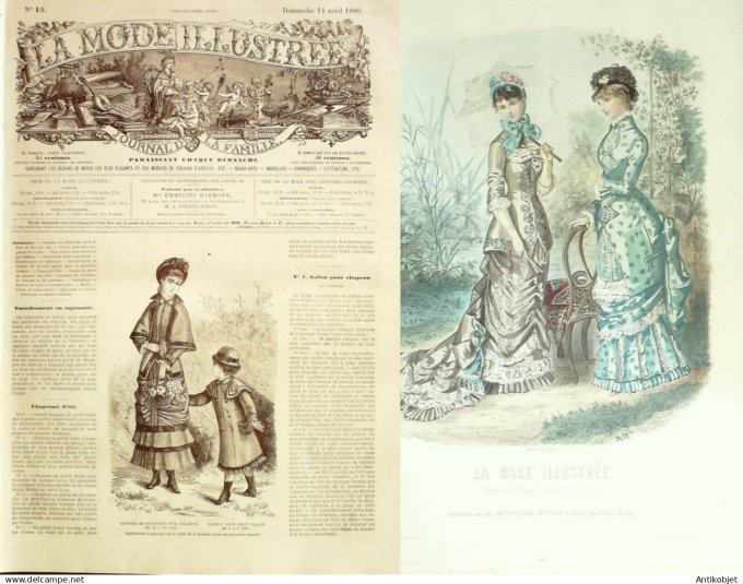 La Mode illustrée journal + gravure associée 1880 #  15