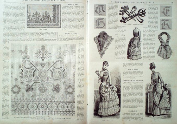 Journal Mode illustrée 1885 # 30 Robes en foulard & canevas