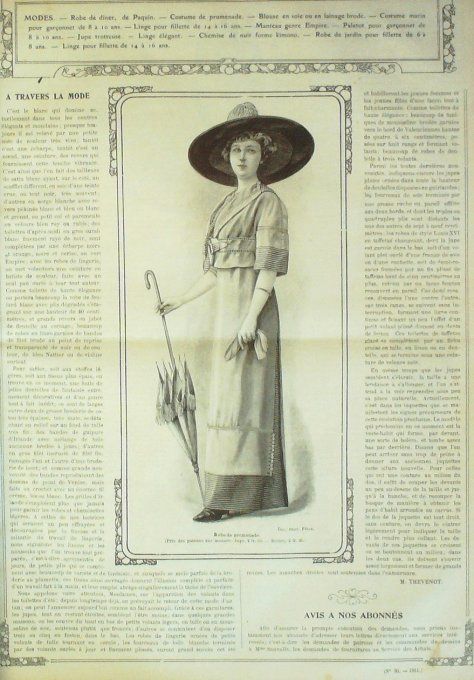 Journal Mode illustrée 1911 # 30 Paletot & robe de théâtre