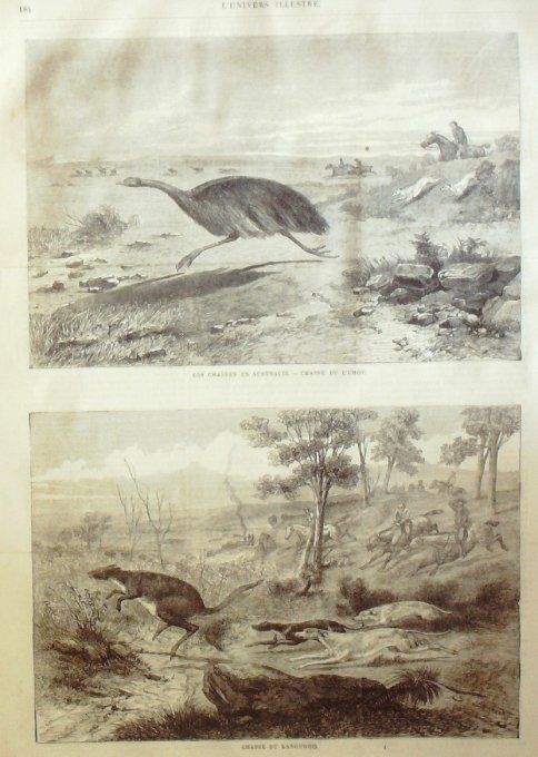 L'Univers illustré 1864 # 312 Australie chasse Kangourou & Emou Danemark Missunde KUsel 