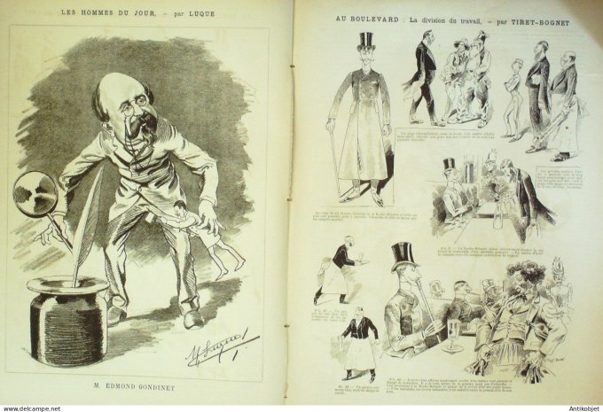 La Caricature 1886 n°319 Naivetés Caran d'Ache Gondinet par Luqueau boulevard Tiret-Bognet