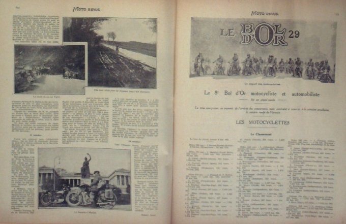 Moto Revue 1929 n° 324 Critérium Cyclears Morgan Karpathes Vesuve Bol Or Planor