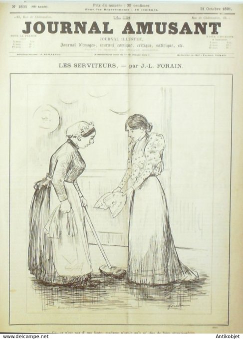 Le Journal Amusant 1891 n°1835 Les serviteurs flânerie parisienne regrets  éternels France et Russie