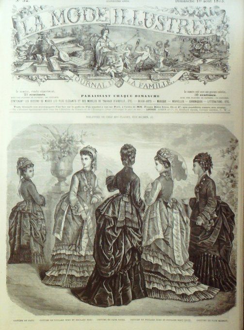 Journal Mode illustrée 1873 # 32 Costumes en foulard & faye