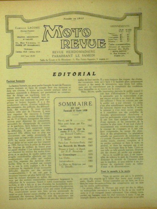 Moto Revue 1929 n° 338 B.S.A.175cmc AJW chassis GP Suisse Bruxelles records