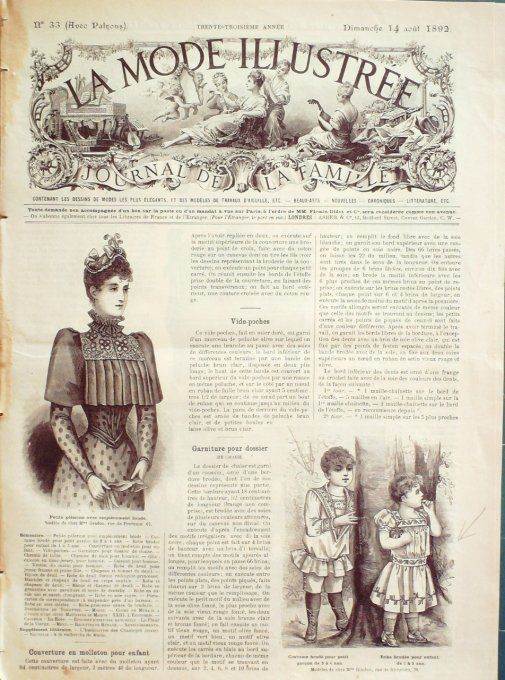 Journal Mode illustrée 1892 # 33 Pélerines & robe brodée