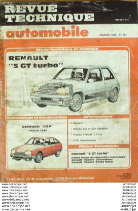 Revue Technique Automobile Renault 5 Citroën Gsa Mazda 323 Honda prélude  #464