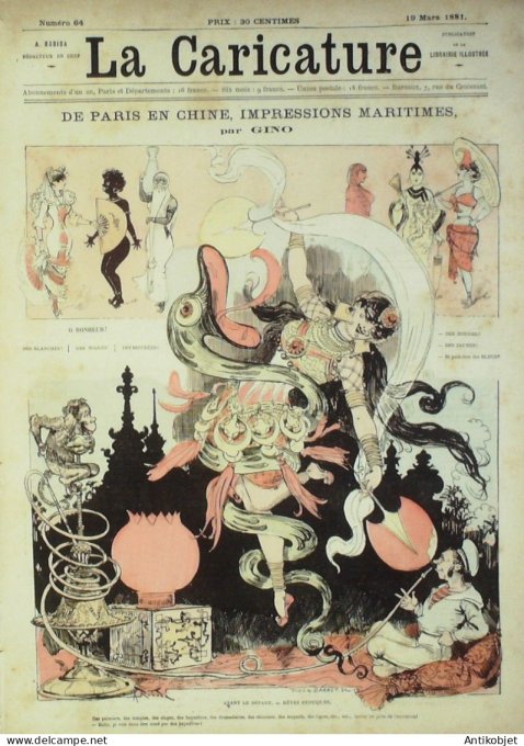 La Caricature 1881 n°  64 De Paris en Chine impressions maritimes Gino