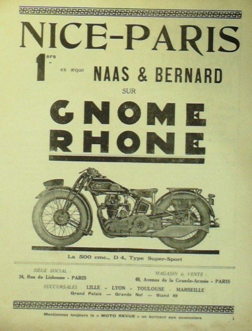 Moto Revue 1929 n° 347 René Gillet 350 Keller 400 Cerreti FN 500 Gnome Rhône 310