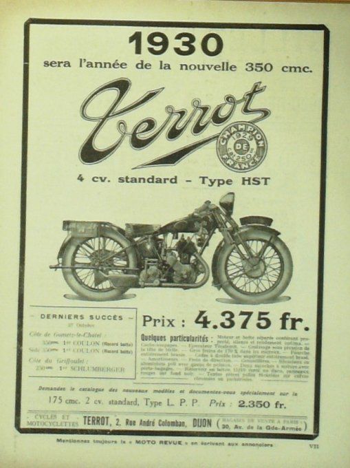 Moto Revue 1929 n° 348 Terrot & Monet Goyon 350cm sidecar moto sacoche Bernardet