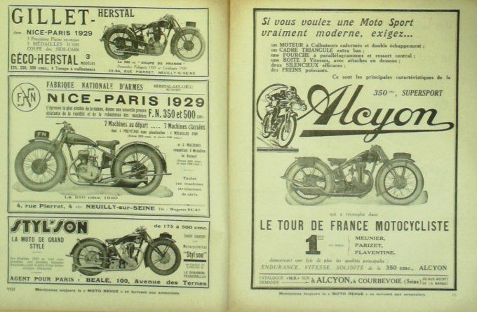 Moto Revue 1929 n° 348 Terrot & Monet Goyon 350cm sidecar moto sacoche Bernardet