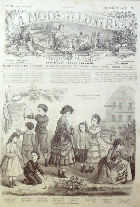 Journal Mode illustrée 1871 # 34 Costume filles & garçons