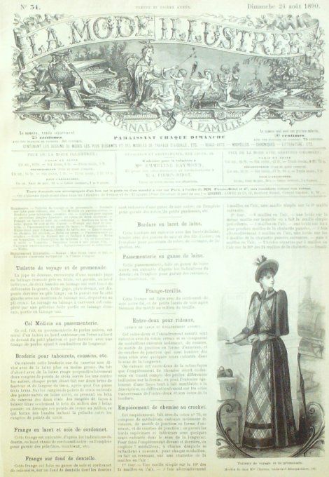 Journal Mode illustrée 1890 # 34 Toilette de voyage & promenade