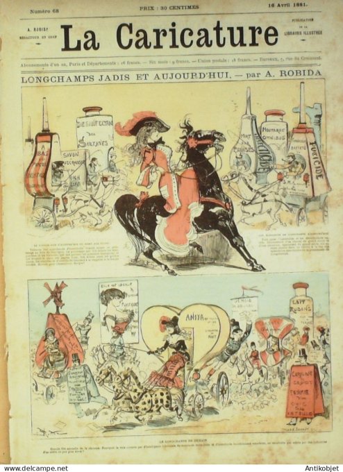 La Caricature 1881 n°  68 Longchamps jadis Robida Barret Gino Draner