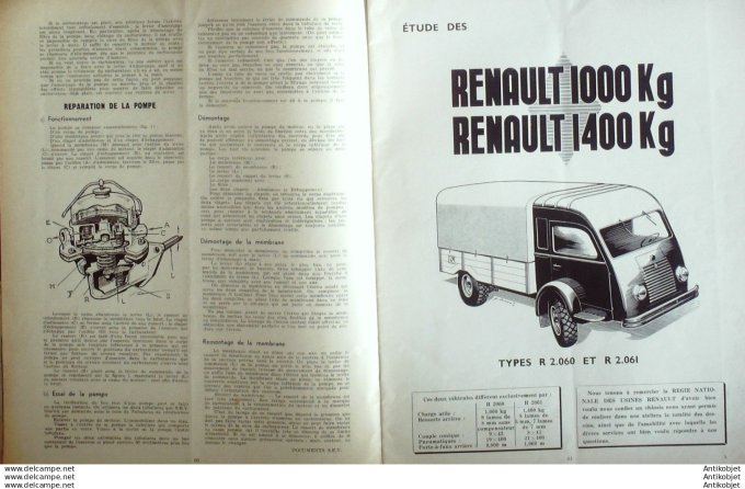 Revue Technique Automobile Renault 1000-1400 Kg Peugeot 203 Delahaye 1951