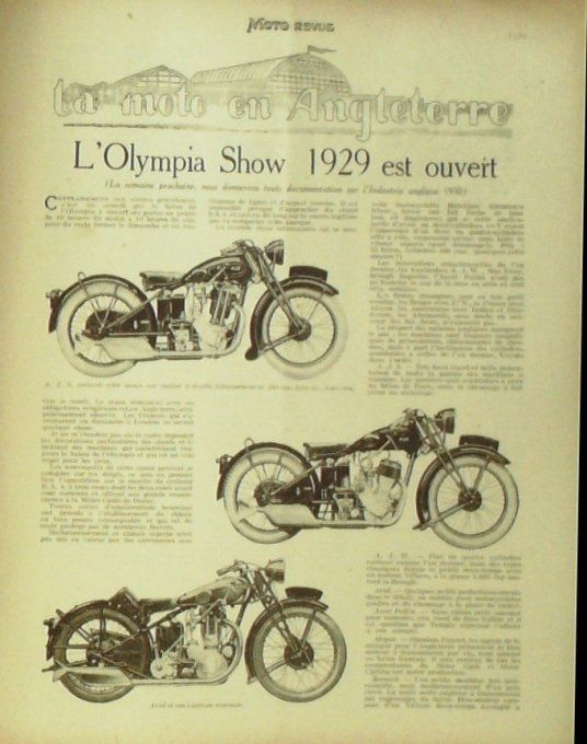 Moto Revue 1929 n° 352 Trimonet Monet & Goyon, compresseur Bmw Olympia Show