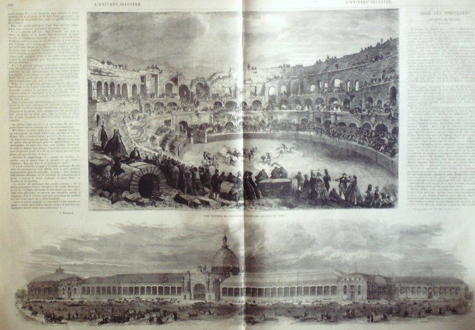 L'Univers illustré 1864 # 355 Nîmes (30) course de Taureaux AUteuil expo