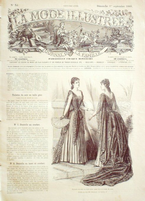 Journal Mode illustrée 1889 # 35 Toilette du soir tuile grec