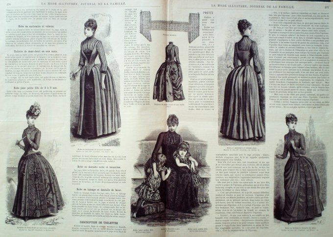 Journal Mode illustrée 1885 # 35 Robe lainage & tablier en toile