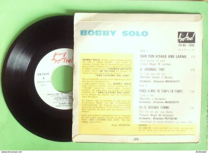 Solo Bobby 45T EP Sur ton visage une larme 1964