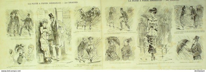 La Caricature 1880 n°  46 Il pleut Bergère Robida Barret Draner Esquisses maritimes Gino