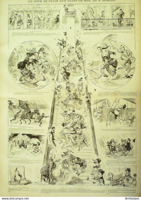 La Caricature 1880 n°  34 Sue la plage Bains de mer Robida Négro