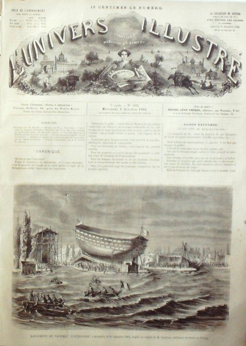 L'Univers illustré 1864 n° 369 Bruxelles Allemagne Munich Rochefort (17) vaisseau L'intrépide