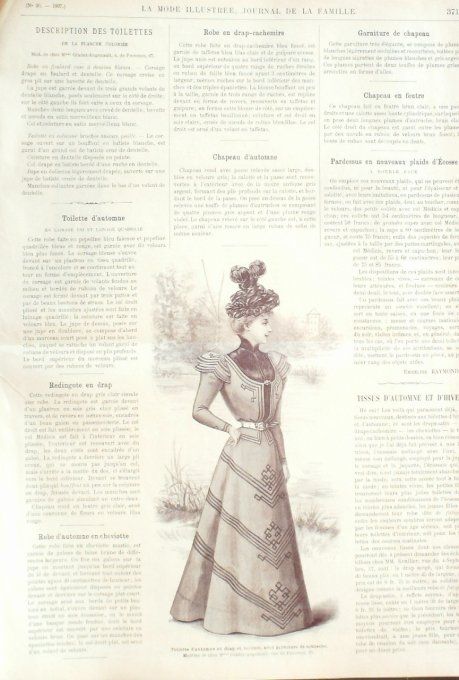 Journal Mode illustrée 1897 # 36 Collet Robe tissu à carreaux