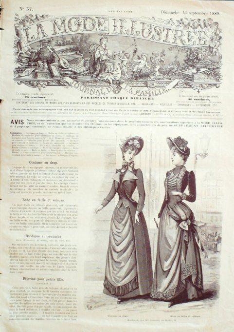 Journal Mode illustrée 1889 # 37 Costume en drap & robe en faille