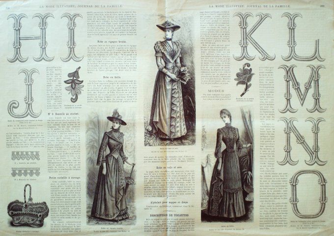 Journal Mode illustrée 1889 # 37 Costume en drap & robe en faille