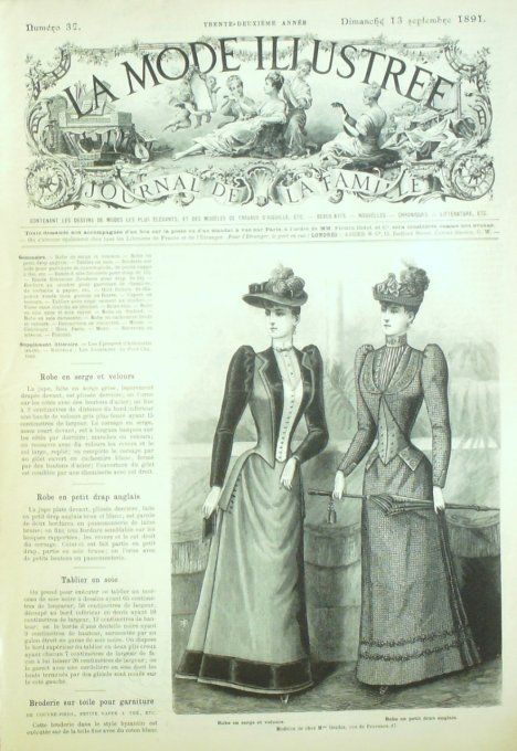 Journal Mode illustrée 1891 # 37 Robes en serge & drap anglais