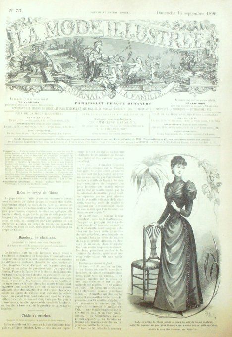 Journal Mode illustrée 1890 # 37 Robe en crêpe de Chine