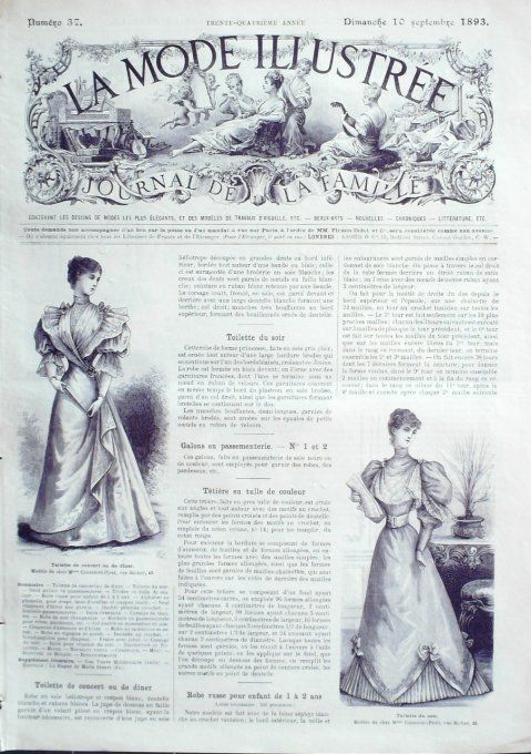 Journal Mode illustrée 1893 # 37 Toilettes de concert en soie