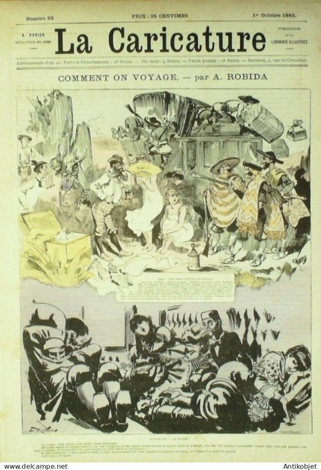 La Caricature 1881 n°  92 Cmment on voyage Robida 28 jours d'un droguiste Draner Loys