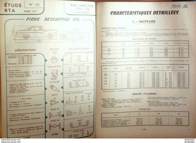 Revue Technique Automobile Ford V8 54-56 & Thunderbird, Renault 4cv 129#1957
