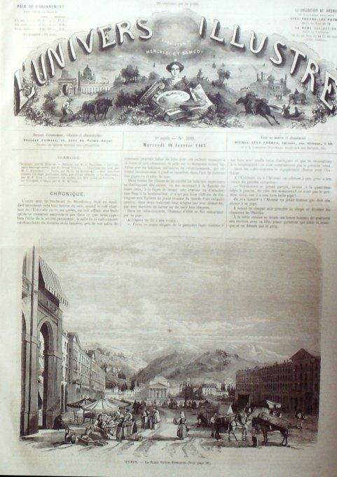 L'Univers illustré 1865 # 399 Italie Turin monuments Calais (62)    