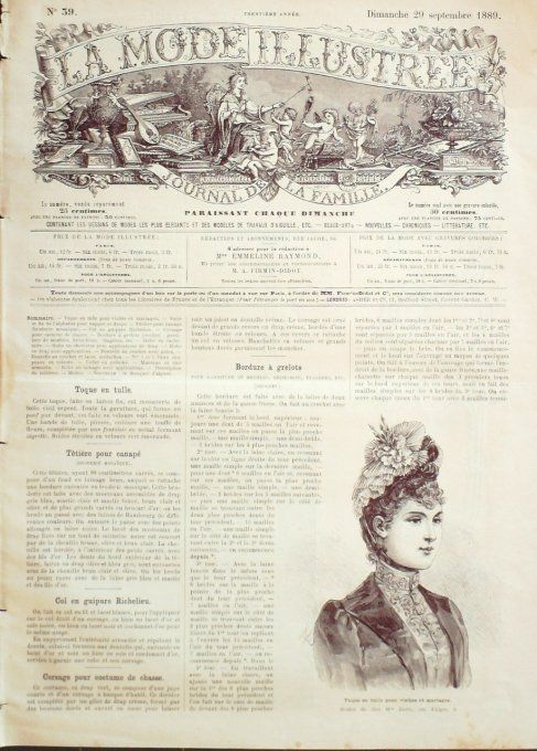 Journal Mode illustrée 1889 # 39 Toque en tulle pour visites