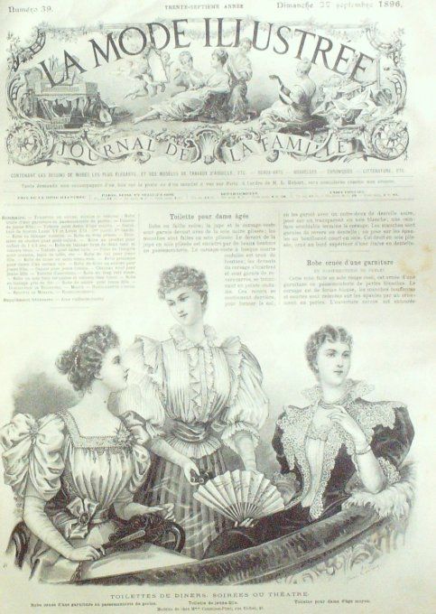 Journal Mode illustrée 1896 # 39 Toilettes de dîners & théâtre