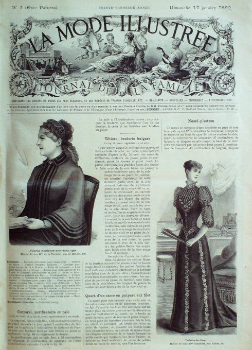 Journal Mode illustrée 1892 #  3 Toilettes de dîner & d'intérieur