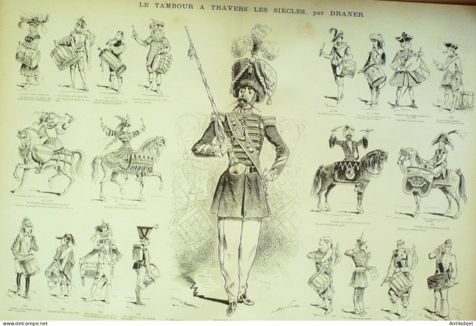 La Caricature 1880 n°  27 Tambour victoires & conquêtes Robida Draner