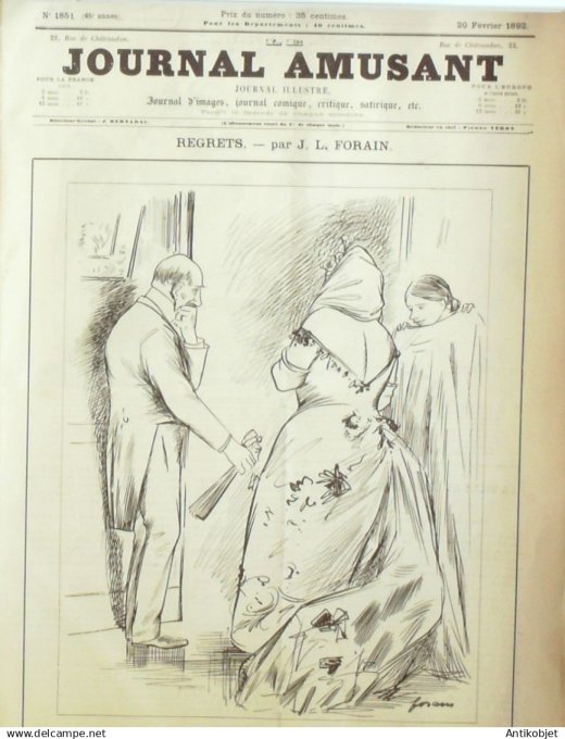 Le Journal Amusant 1891 n°1851 Regrets  la menteuse d'Alphonse Daudet Paris la Province