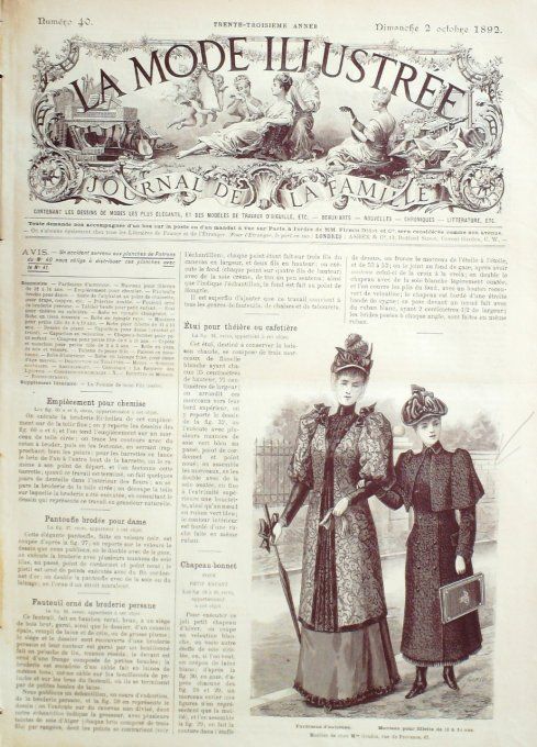 Journal Mode illustrée 1892 # 40 Pardessus d'automne & manteau