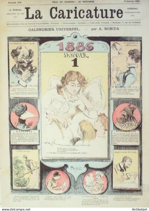 La Caricature 1886 n°315 Calendrier universel Robida Clémenceau par Luque Sapho Sorel Job Loys