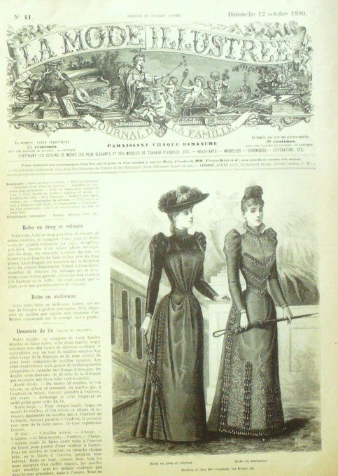 Journal Mode illustrée 1890 # 41 Robes en sicilienne & drap