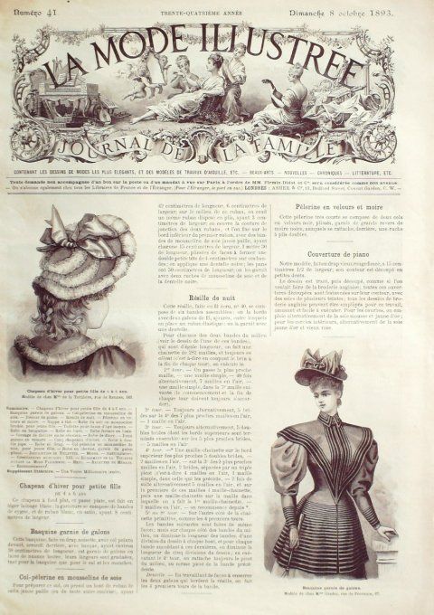 Journal Mode illustrée 1893 # 41 Basquine & chapeau d'hiver