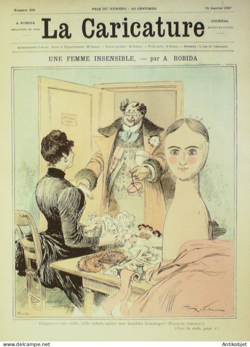 La Caricature 1887 n°368 Robida Sardou par Luque Tailleur pour dames Sorel