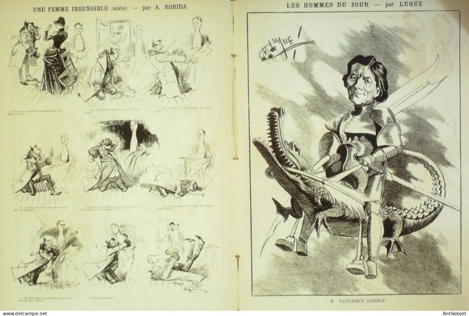 La Caricature 1887 n°368 Robida Sardou par Luque Tailleur pour dames Sorel