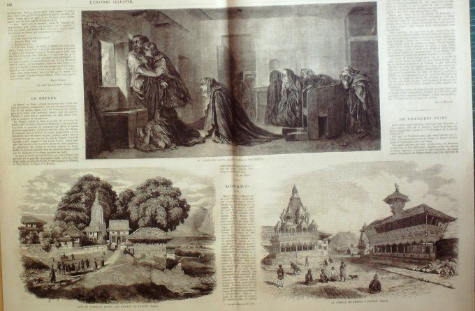 L'Univers illustré 1865 # 423 Népal Pattan temple Krisna Rome villa Malta   