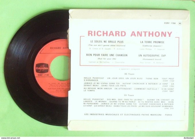 Antony Richard 45T EP Le soleil ne brille 1960